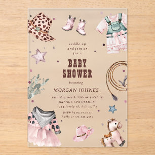Cowgirl Roze Western Rodeo Baby Shower Uitnodiging Acryl Uitnodigingen