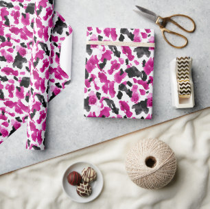 Cowgirl Roze Zwart Witte Koeienprint Verjaardag Cadeaupapier