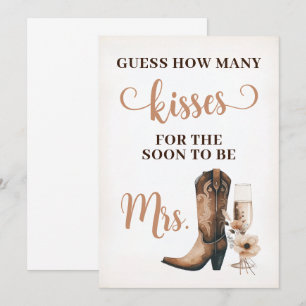 Cowgirl Rustic Vrijgezellenfeest Kisses Sign Game  Kaart