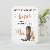 Cowgirl Rustic Vrijgezellenfeest Kisses Sign Game  Kaart (Staand voorkant)