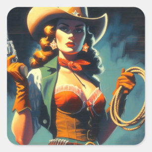 Cowgirl schilderij Vierkante Sticker