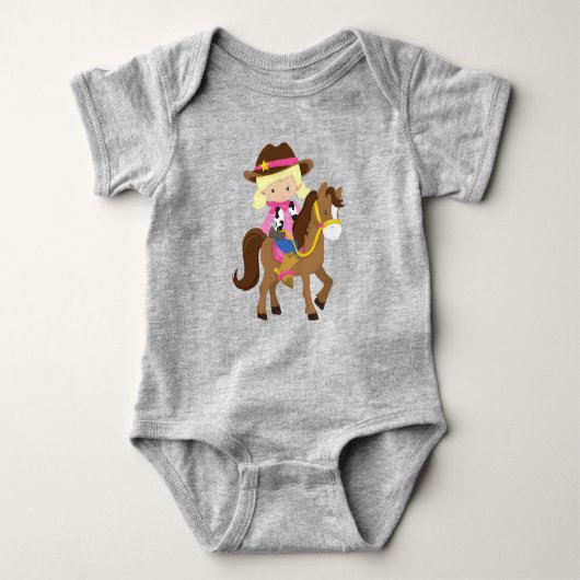 Cowgirl, Sheriff, Paard, Western, Blond Haar Romper (Voorkant)