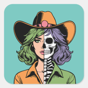 Cowgirl Skeleton Halloween Stickers