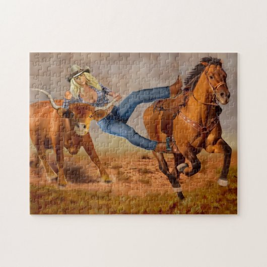 Cowgirl Steer Wrestling Legpuzzel (Horizontaal)
