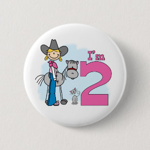 Cowgirl Stick 2e Verjaardag Pinback Knoop Ronde Button 5,7 Cm