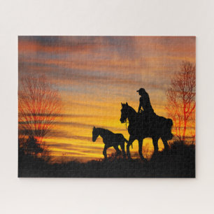 Cowgirl Sunset Horse Ride Jigsaw Puzzle
