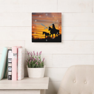 Cowgirl Sunset Trailride Wall klok