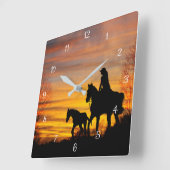Cowgirl Sunset Trailride Wall klok (Hoek)