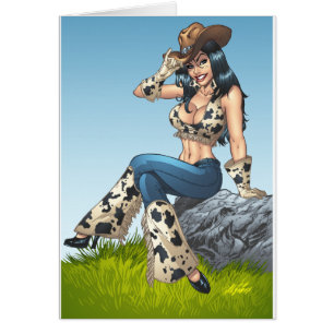 Cowgirl Tipping her Cowboy Pet Illustratie
