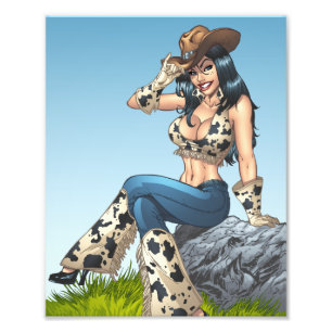 Cowgirl Tipping her Cowboy Pet Illustratie Foto Afdruk