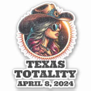 Cowgirl Totaal Zonneverduistering 4.08.2024 Texas Sticker