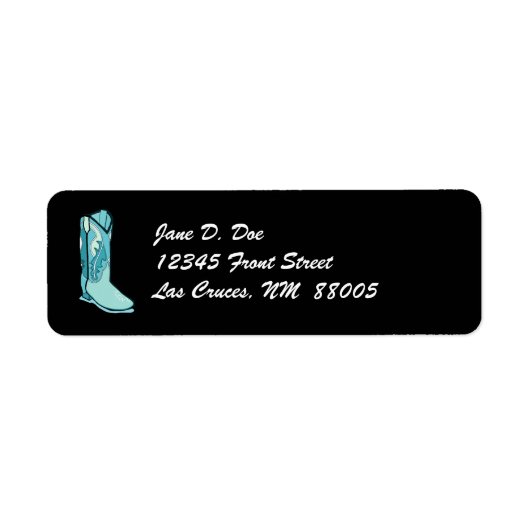 Cowgirl Turquoise Zwart Wit Boot Adresetiketten Etiket (Voorkant)