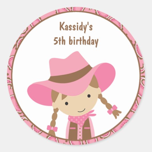 Cowgirl Verjaardag Stickers (Voorkant)