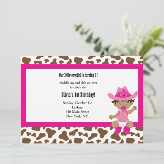 Cowgirl Verjaardag uitnodiging (Staand voorkant)