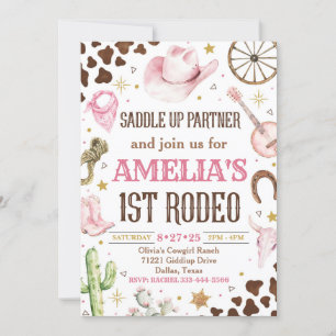 Cowgirl Verjaardag Uitnodiging, 1e Rodeo Uitnodigi Kaart