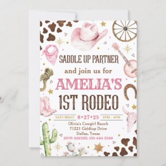 Cowgirl Verjaardag Uitnodiging, 1e Rodeo Uitnodigi Kaart