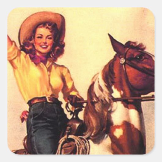Cowgirl Vierkante Sticker (Voorkant)