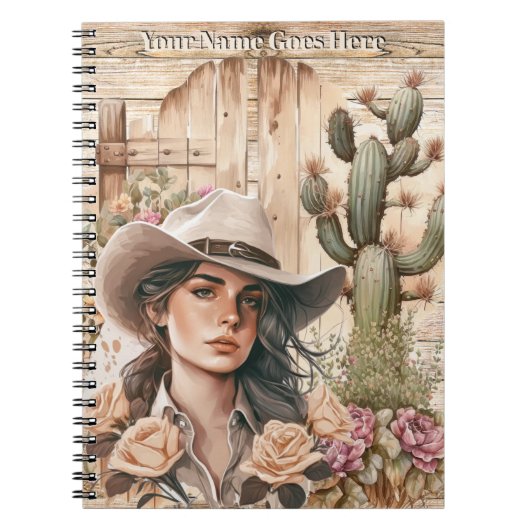 Cowgirl waterverf cactus roos florale westerne chi notitieboek (Voorkant)