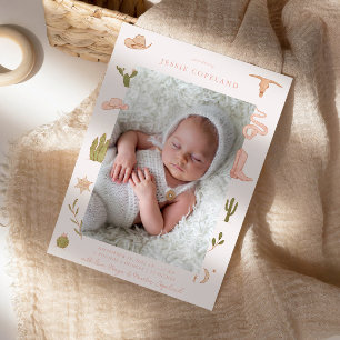 Cowgirl Western Baby Foto Geboorte Aankondiging