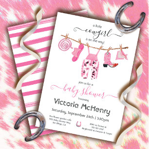 Cowgirl Western Baby Girl Clothesline Baby shower Kaart