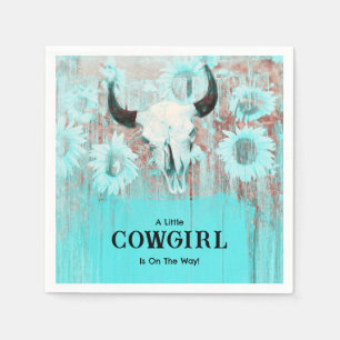 Cowgirl Western Country Bloemen Teal Baby Shower Servet