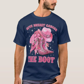 Cowgirl Western Give Breast Cancerhe Boot Pink Rib T-shirt