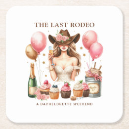 Cowgirl Western Rodeo Bachelorette Vrijgezellenfee Vierkante Kartonnen Onderzetter