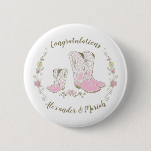 Cowgirl Western thema Roze Baby shower Ronde Button 5,7 Cm