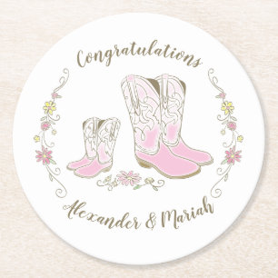 Cowgirl Western thema Roze Baby shower Ronde Kartonnen Onderzetter
