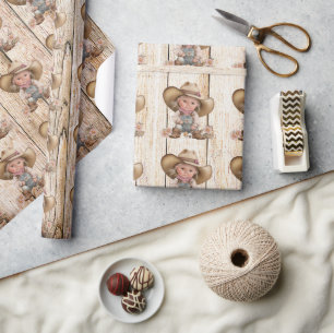Cowgirl westerne witte houthout rustige meid cadeaupapier