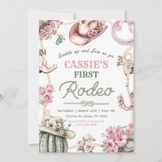 Cowgirl Wild West 1st Rodeo Ranch Birthday Party Kaart (Voorkant)