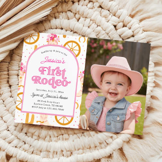 Cowgirl Wild West First Rodeo Photo 1st Birthday Kaart