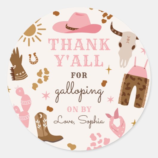 Cowgirl Wild West Rodeo Ranch Birthday Favor Ronde Sticker (Voorkant)