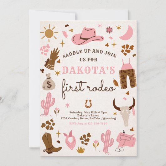 Cowgirl Wild West Rodeo Ranch Birthday Party Kaart (Voorkant)
