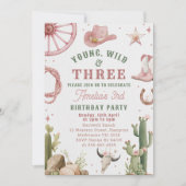 Cowgirl Young Wild & Three Birthday Invitation (Devant)