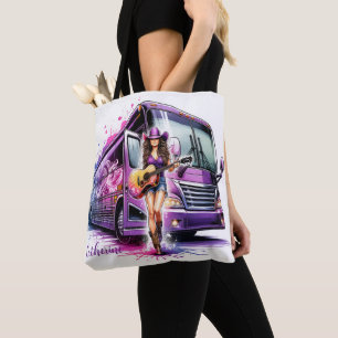 Cowgirl Zangeres met Gitaar en Tour Bus Custom Draagtas