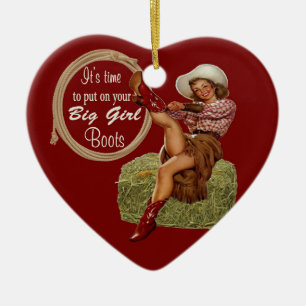 Cowgirl zette je grote laarzen aan keramisch ornament