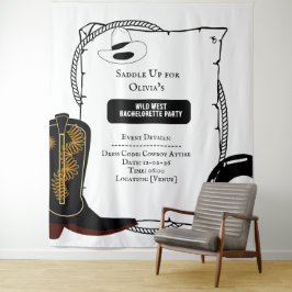 Cowgirlhoed en laarzen vrijgezellenfeestje Wit & Z Wandkleed