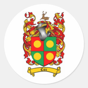 COX FAMILY CREST - COX COAT OF ARMS RONDE STICKER