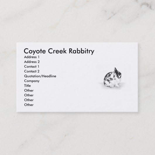 Coyote Creek Rabbitry Visitekaartje (Voorkant)
