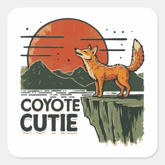 Coyote cutie vierkante sticker (Voorkant)