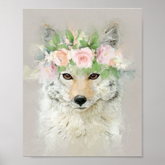 Coyote die een bloeiende kroon heeft poster