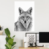 Coyote Head Portret zwart wit Poster (Thuiskantoor)