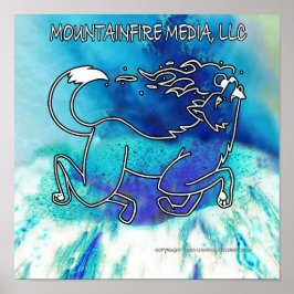 Coyote Leaping over Blue Volcano Poster