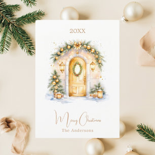 Coze huis ingang deur winter kerst feestdagenkaart