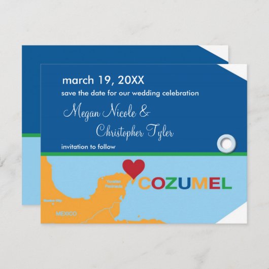Cozumel Bagagelabel Opslaan Datum bekendmaking Save The Date (Voorkant / Achterkant)