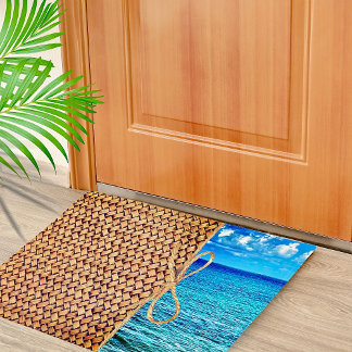 Cozumel Blue Turquoise Ocean met Wicker Deurmat