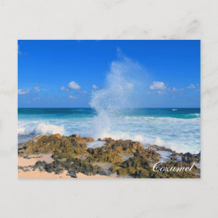 Cozumel Mexico Beach Wave Splash Water Spout Blauw Briefkaart
