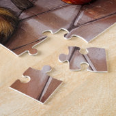 Cozy Abyssinian Cat by Fireplace Christmas Lights Legpuzzel (Zijkant)