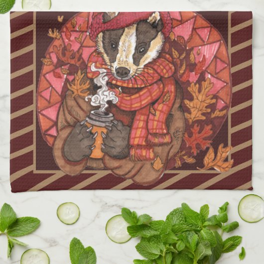 Cozy Autumn Badger Art Kitchen Towel Theedoek (Gevouwen)